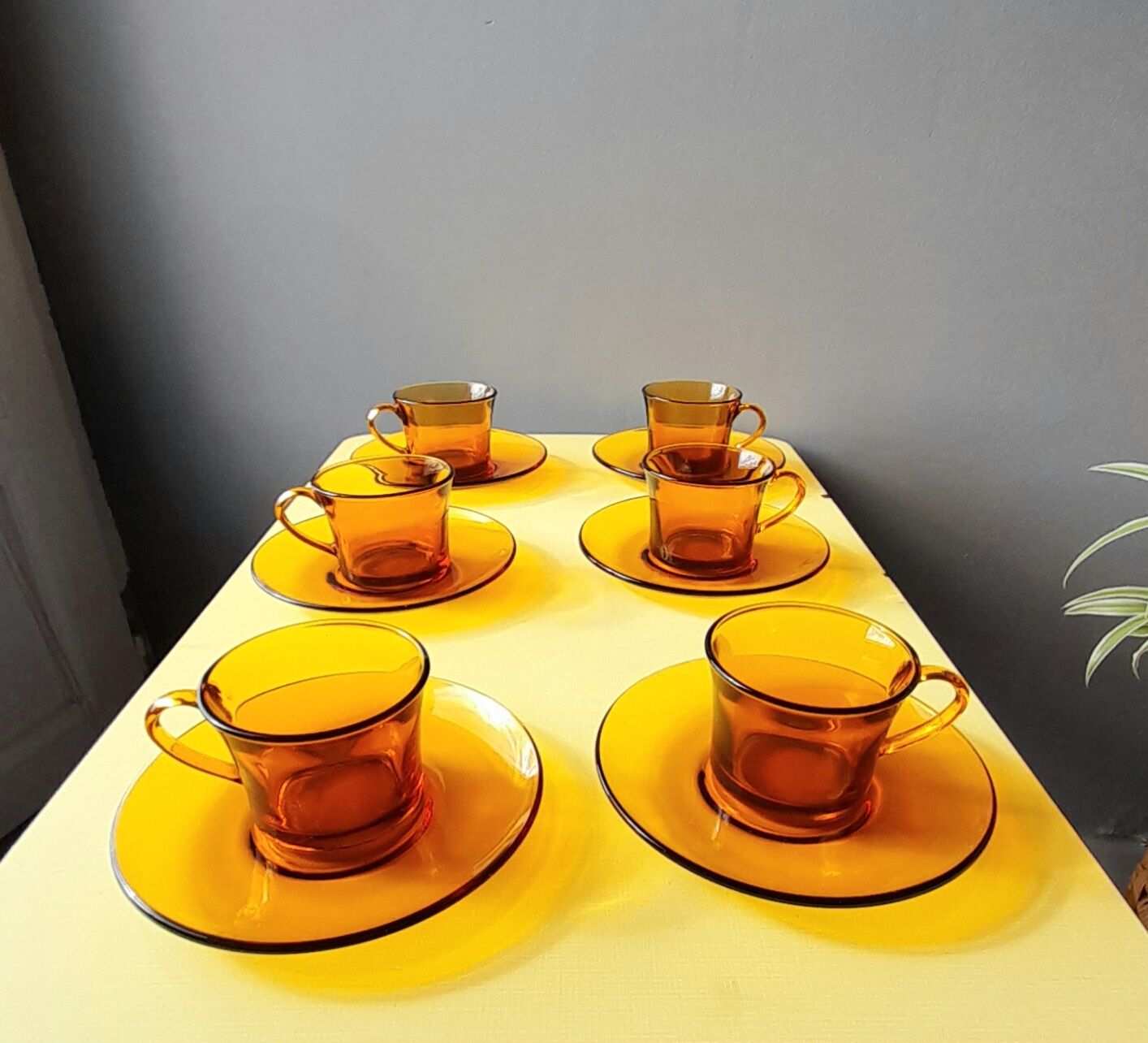 Amber glass coffee cups 70s
