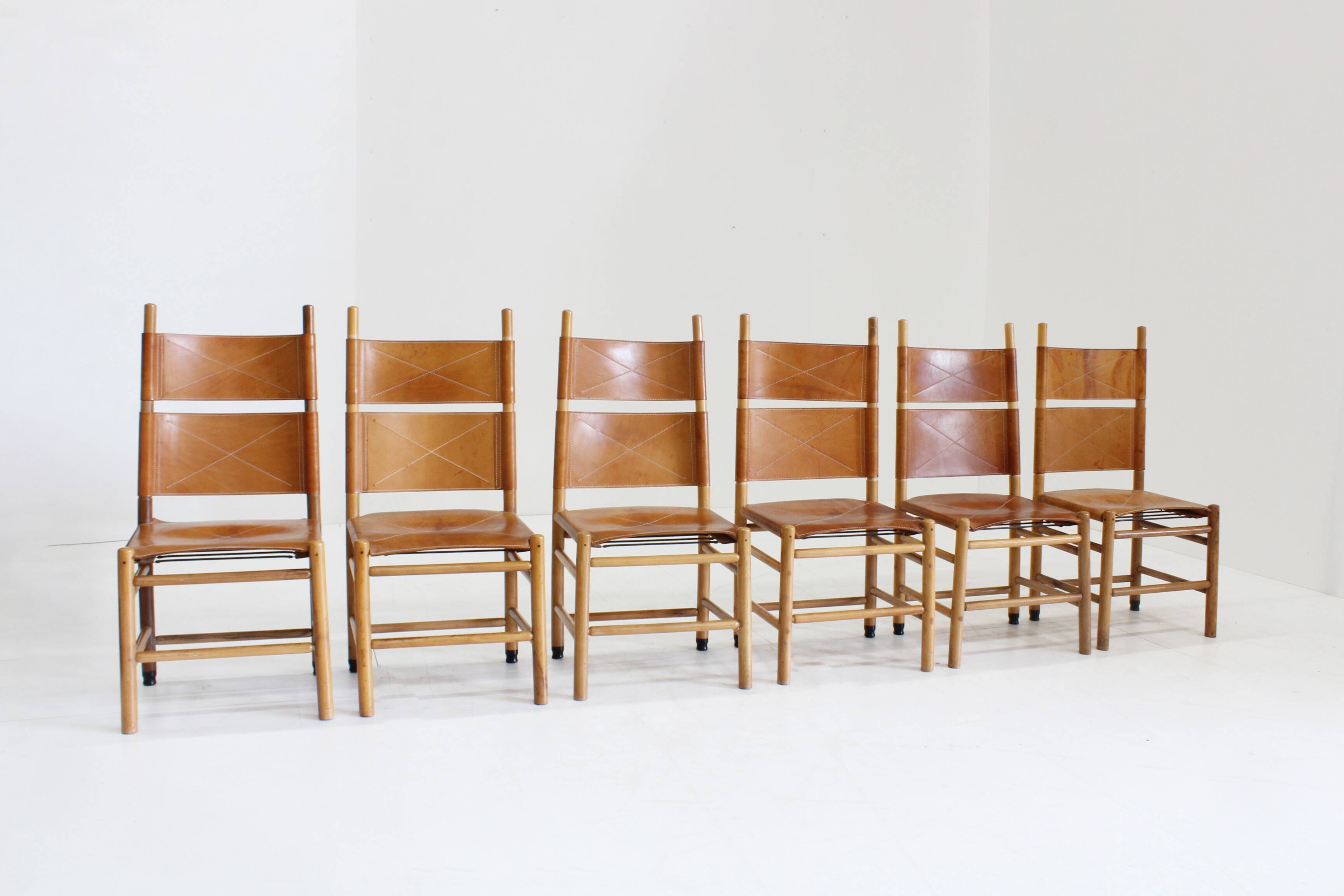 Chaises de salle à manger vintage Kentucky par Carlo Scarpa pour Bernini, années 1970, lot de 6