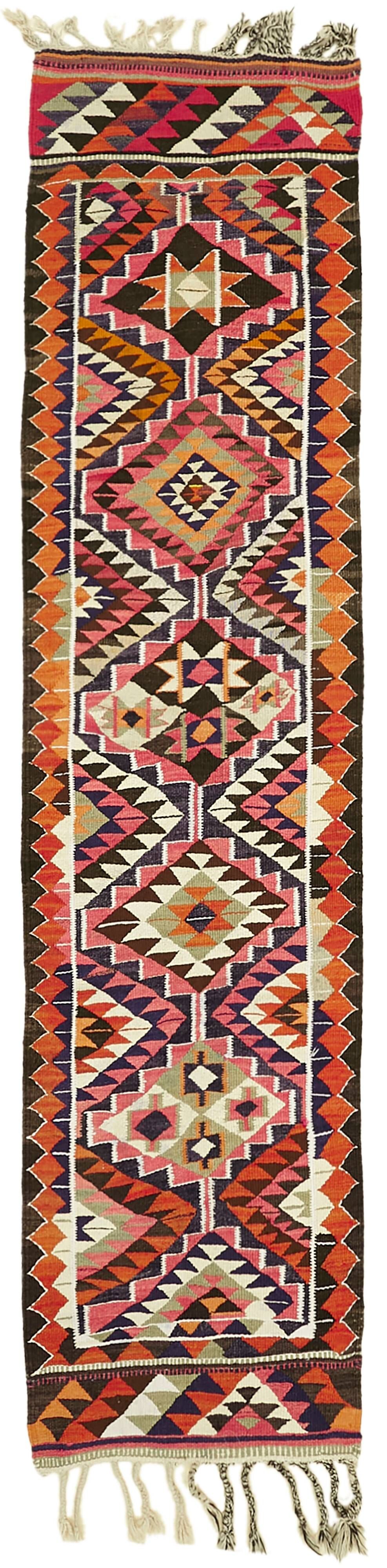 Turkish Handwoven Vintage Herki Kilim 90 cm x 348 cm