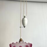 Opaline glass pendant light, frilly, rises and falls