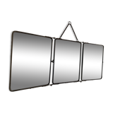 Miroir vintage 1950 triptyque barbier noir - 27 x 67 cm