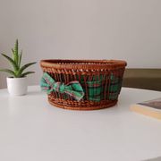 Panier vintage rotin et osier tissu écossais