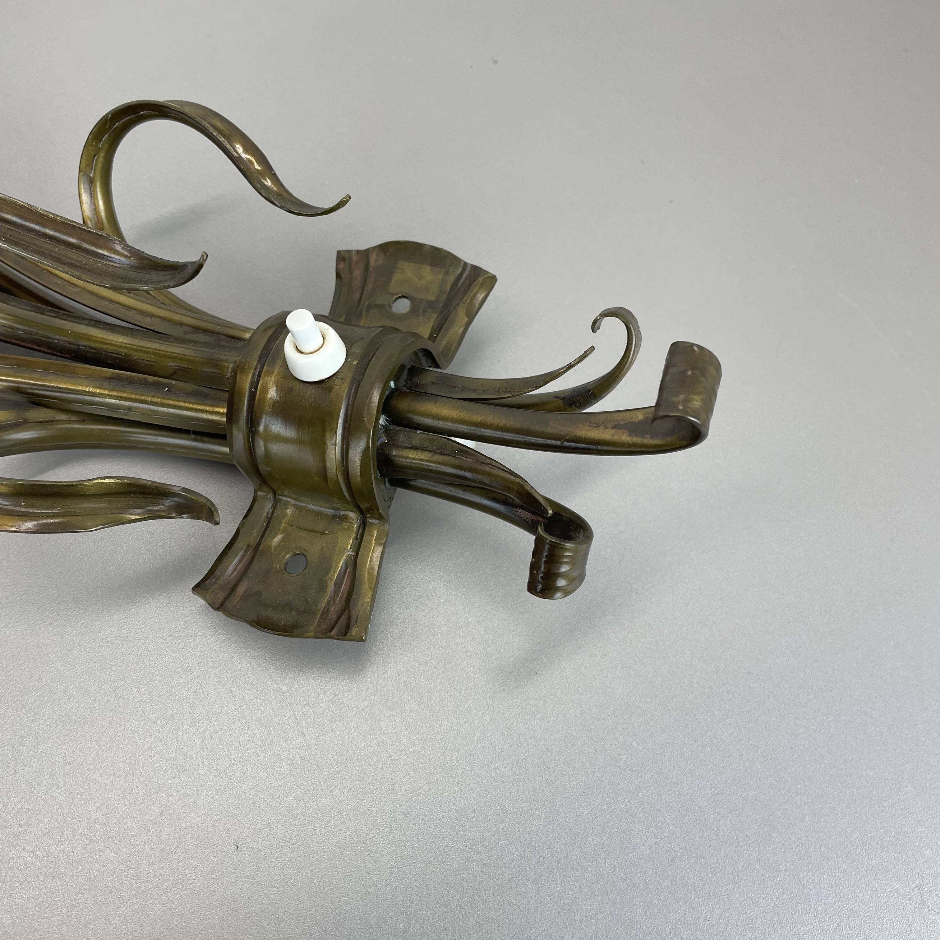 Sculptural 44cm brass  "flower" theatre wall light, italy, 1970s