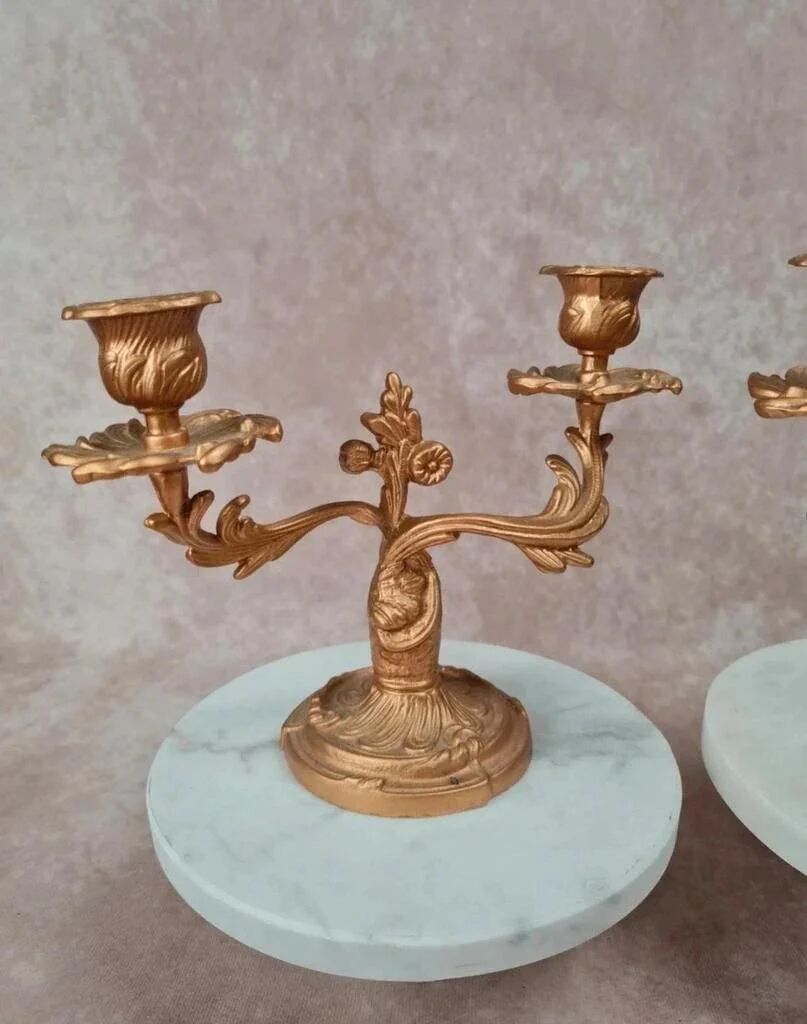 Pair of antique gilded candlesticks – Louis XV / Rococo style