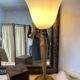 Large Art Deco lamp in Mazda style made of turned wood and opaline.