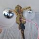 Pair of frosted glass wall lights with brass attachments, circa 1970
