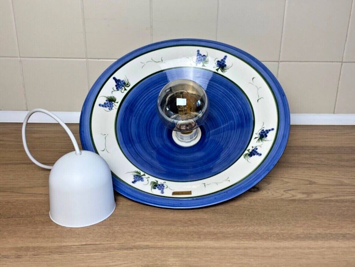 Vintage white ceramic chandelier lampshade decorated with grape patterns