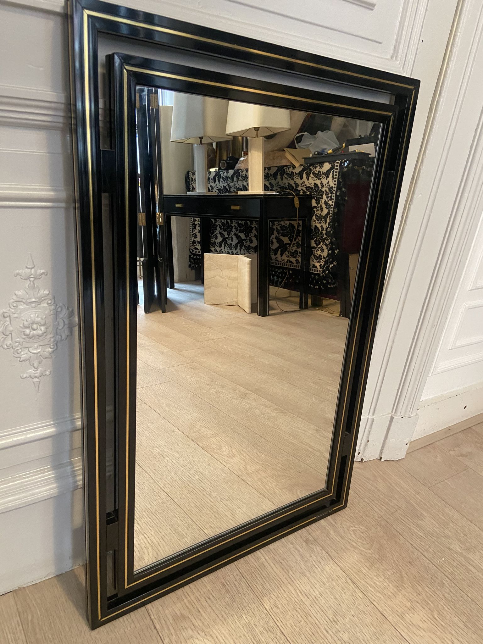 Mirror Pierre Vandel black and gold, 1970s