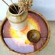 Table tabouret en rotin et verre vintage