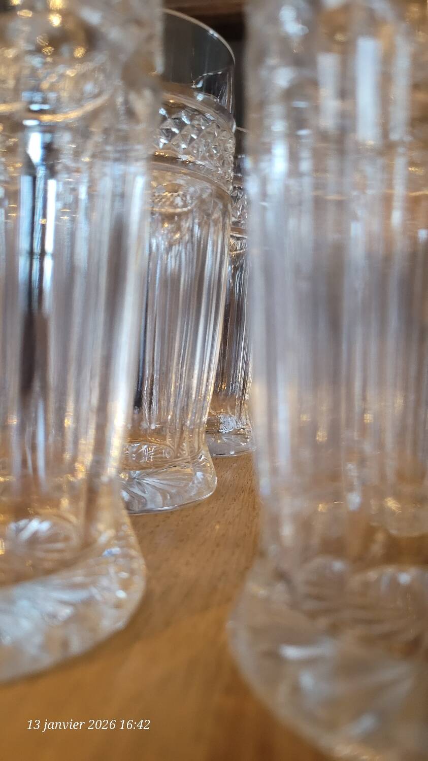6 cut glasses made of thick glass