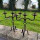 Pair of antique brutalist wrought iron candlesticks