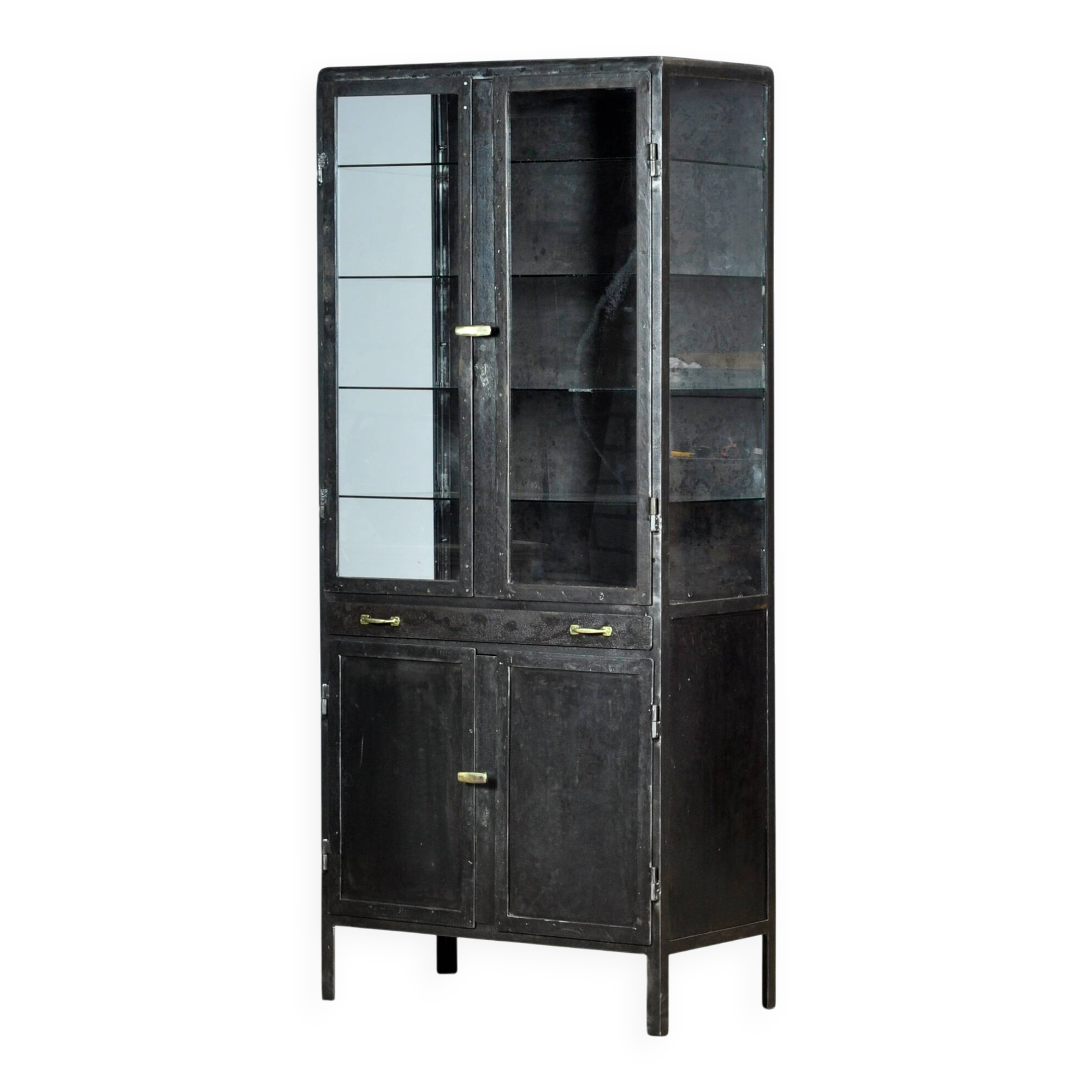 Polished iron medical cabinet, 1950s