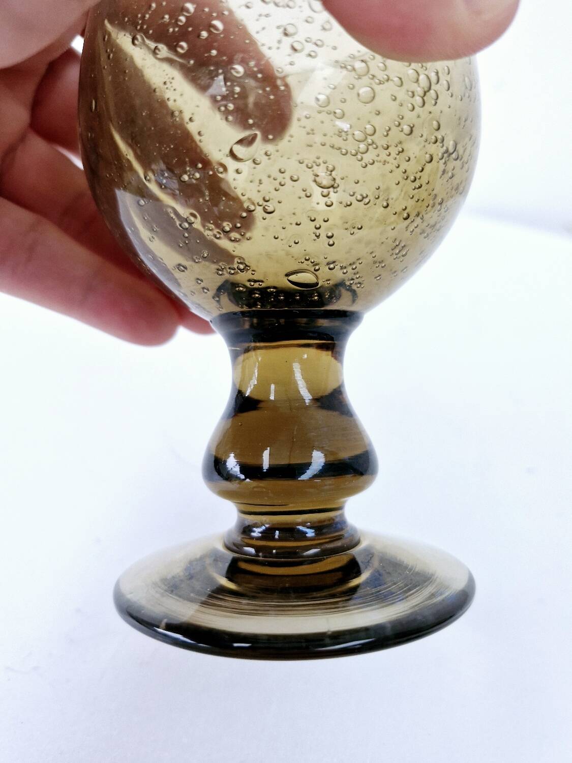 5 Medium Glasses on Vintage Smoked Bubble Base Biot H 11.5cm