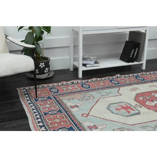 1970s Vintage Turkish Handmade Wool & Cotton Pink Area Rug 175x265