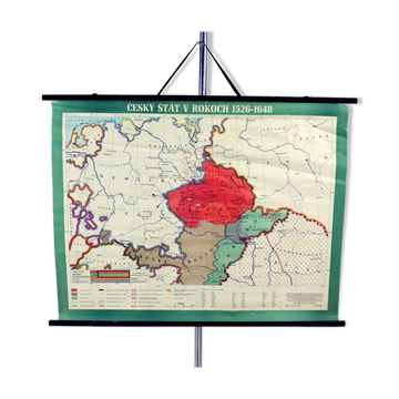 Carte scolaire vintage de l’État tchèque, Tchécoslovaquie années 1960