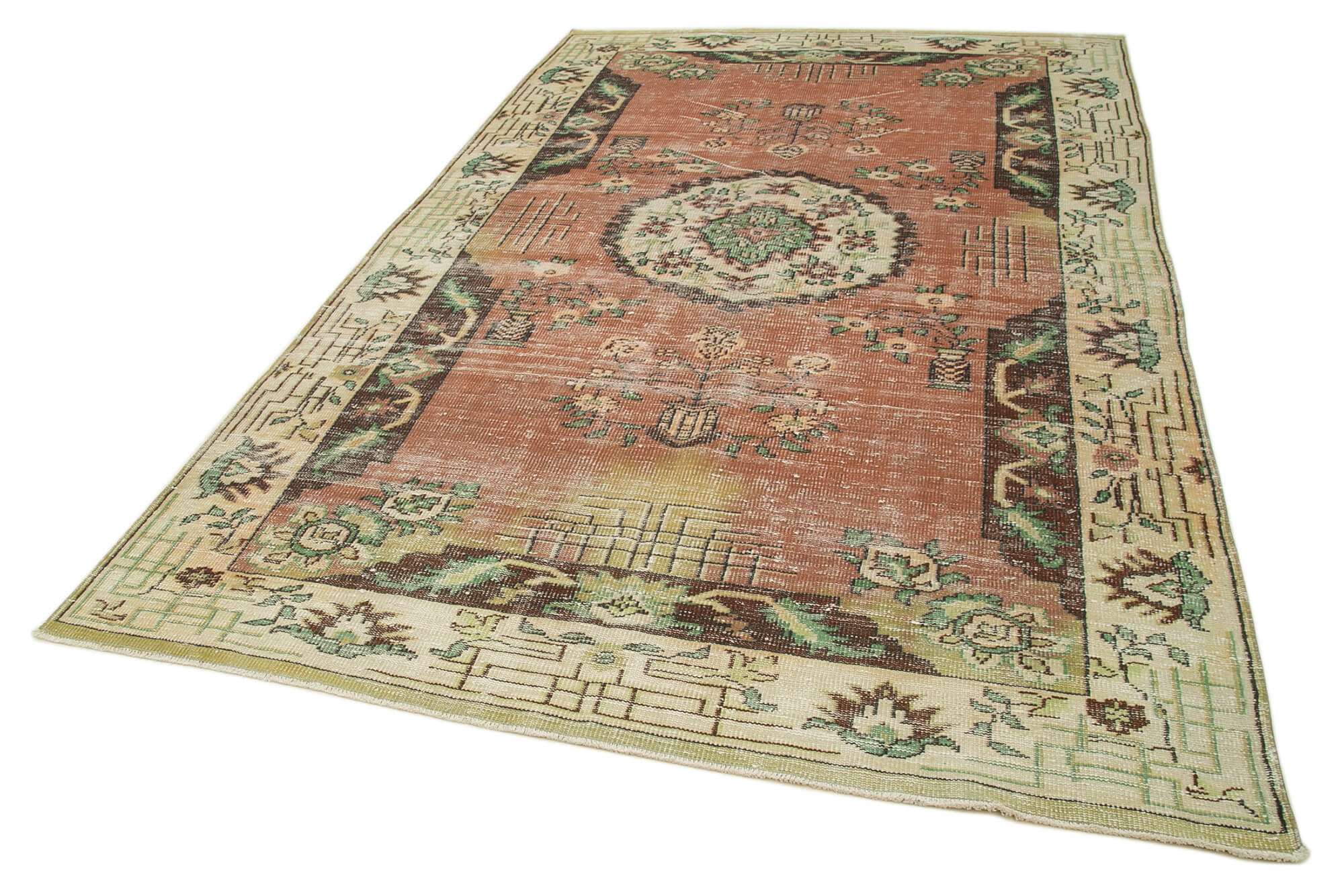 Tapis beige des années 1980 tissé à la main d'Anatolie 192 cm x 326 cm