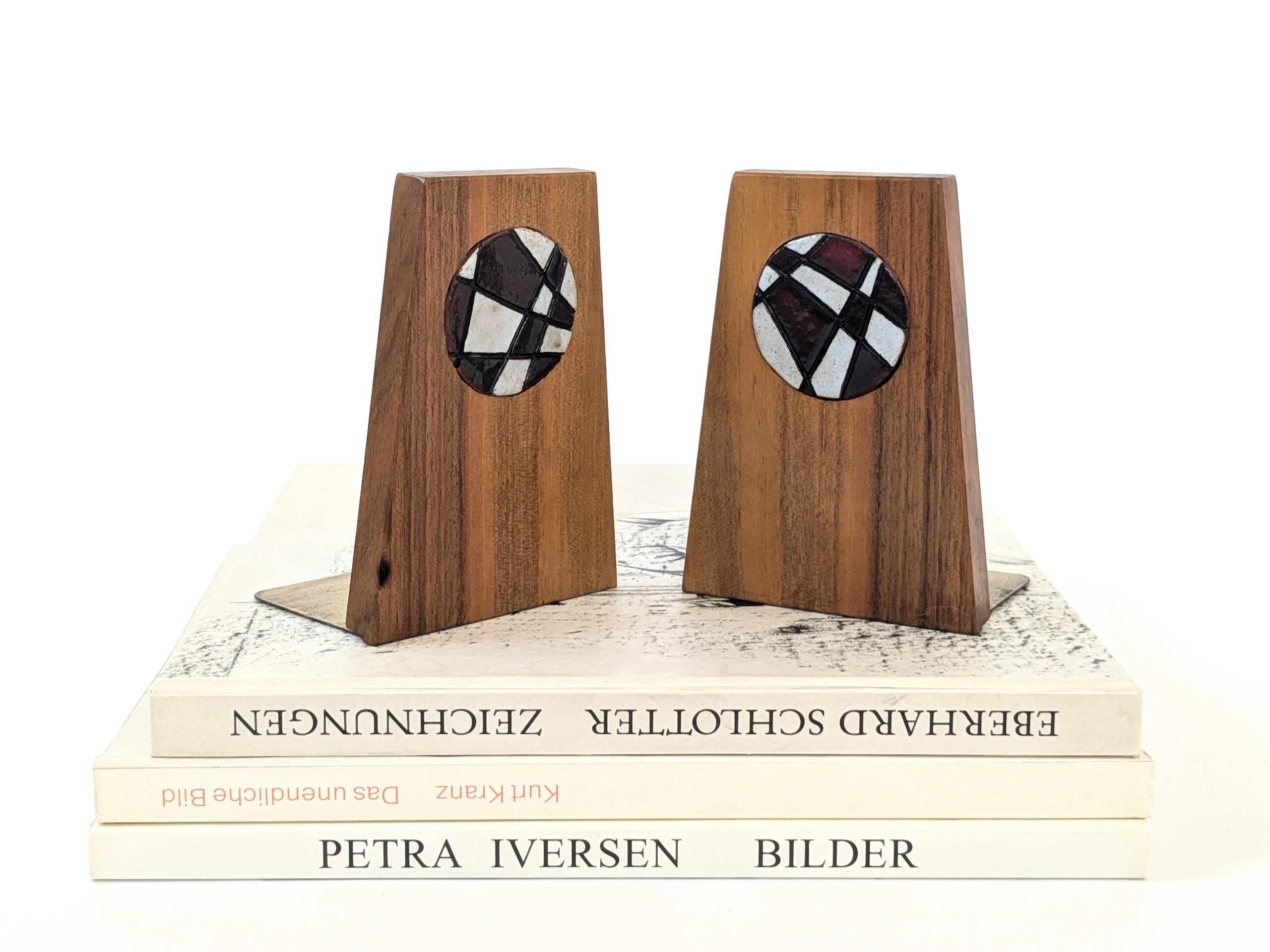 1960s Bookends | Set of 2 | Wood, Ceramic & Brass