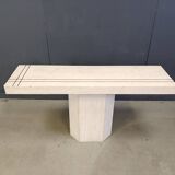 Vintage travertine and brass console table by Roche Bobois, 1970s