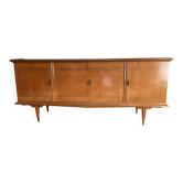 Buffet 4 portes vintage placage bois dessus vitré