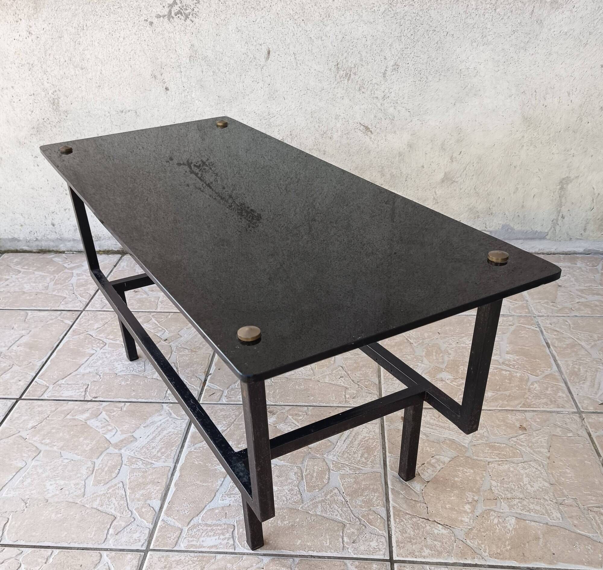 Table basse métal et verre 1950