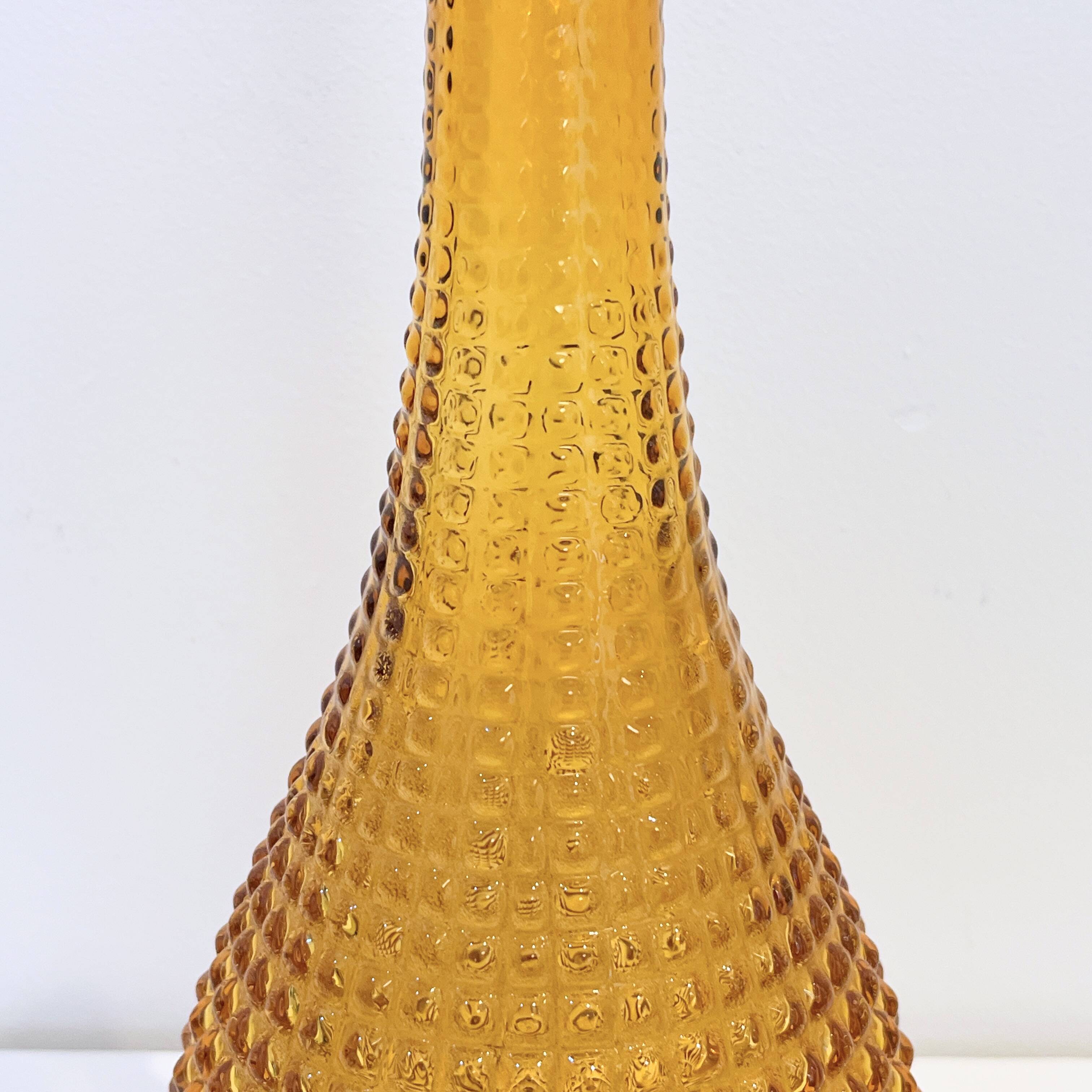 Vintage Empoli carafe bottle in amber yellow glass with diamond point