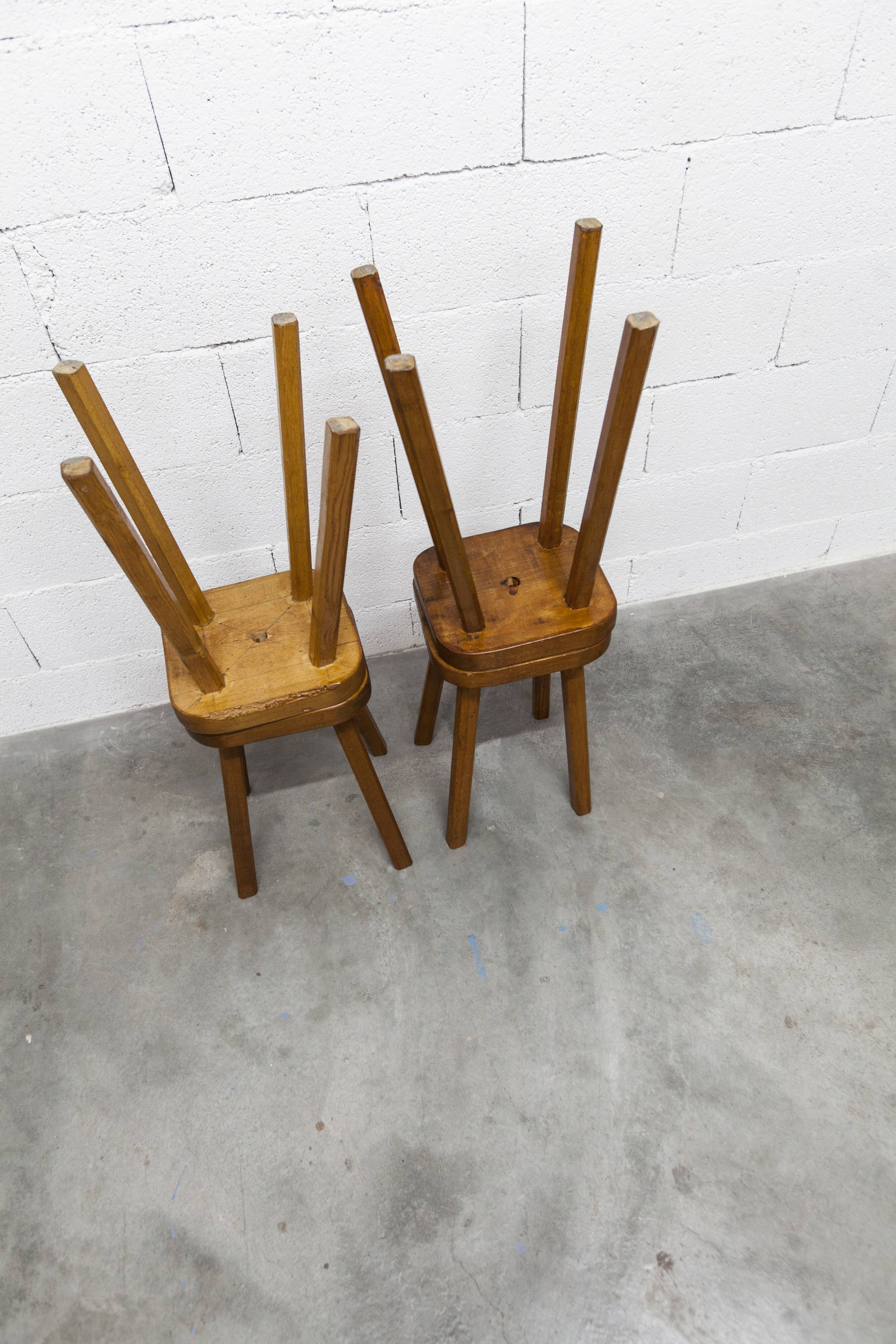 Set of 4 brutalist stools, handcrafted, 1960, flower.
