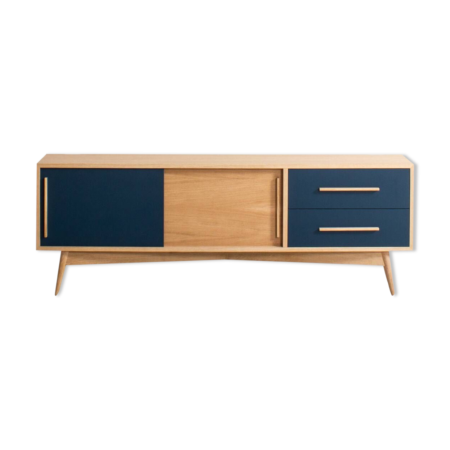 Oak sideboard or TV unit made up of two sliding doors and two drawers