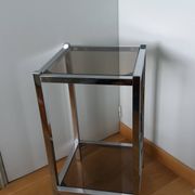 Chrome metal and smoked glass console