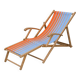 Vintage deck chair with orange and blue striped fabric, original patina.