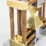 Pied de lampe en bambou, laiton doré et argenté, années 1970