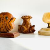 Trio of vintage wood and onyx candle holders