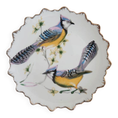 Old hand-painted ceramic plate: blue jays