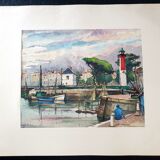 André Duculty (1912-1990) Watercolor on paper "Fishing port in the Mediterranean" Signed below