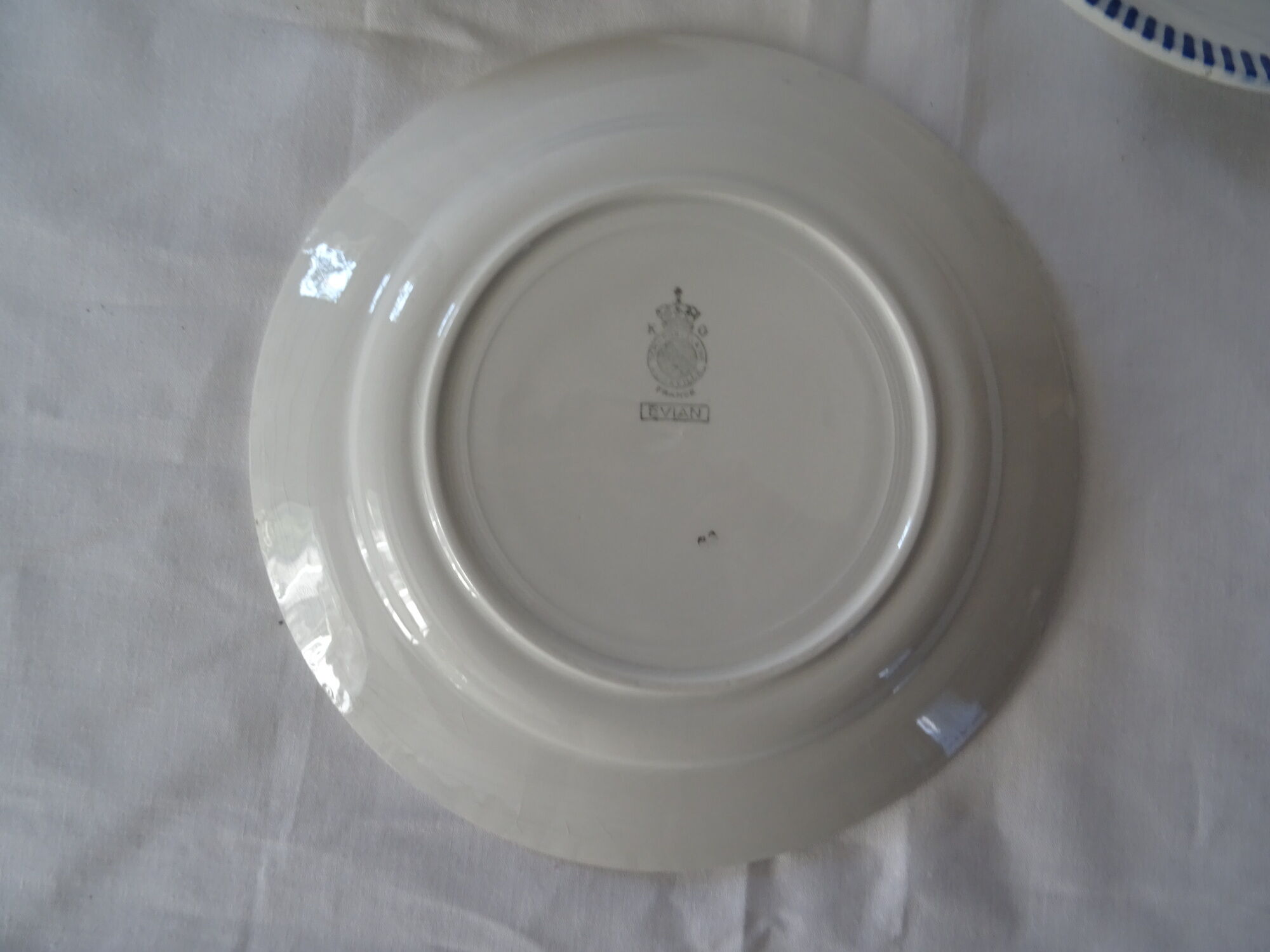 3 EVIAN flat plates old earthenware 482112 Luneville pink blue