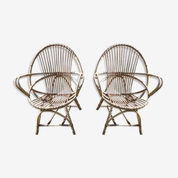 Duo of rattan armchairs