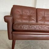 Danish mid-century Svend Skipper cognac 3 person sofa & lounge chair 1960s