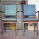 Pair of wooden bridge armchairs from the 1950s, vintage chairs.