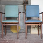 Pair of wooden bridge armchairs from the 1950s, vintage chairs.