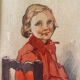 Watercolor painting "young girl" Pierrette dated 1950 and frame