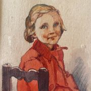 Watercolor painting "young girl" Pierrette dated 1950 and frame