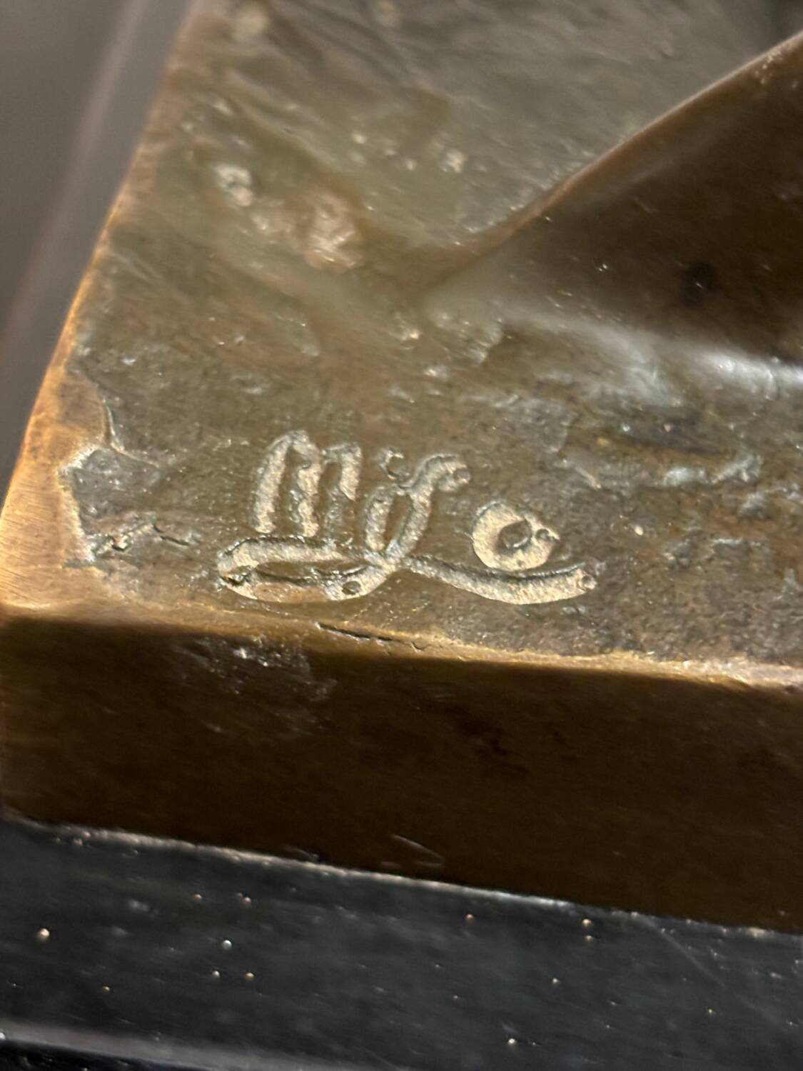 Bronze bull on marble base signed Milo