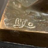 Bronze bull on marble base signed Milo