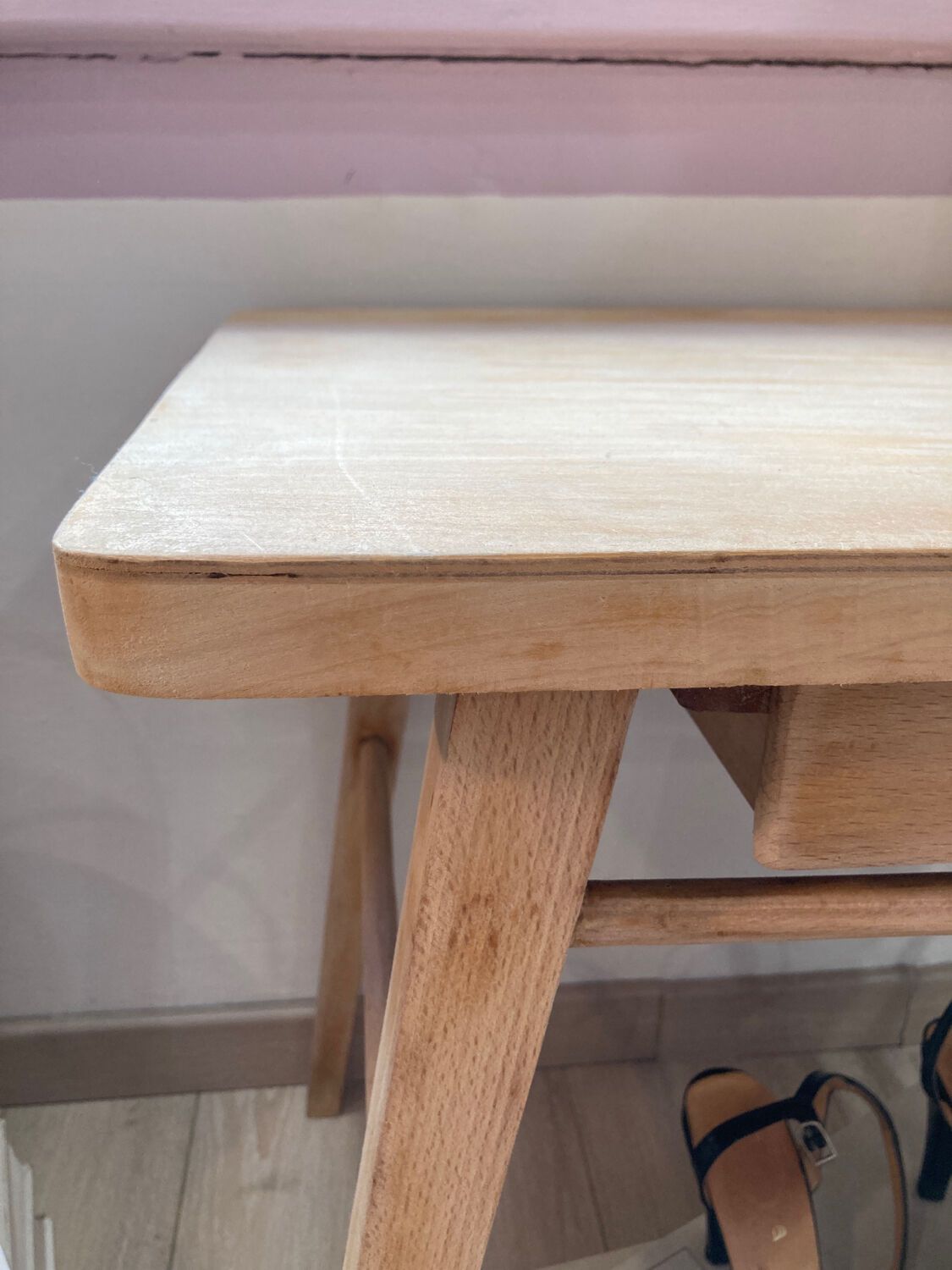 Bedside table 60s scandinavian wooden foot compass