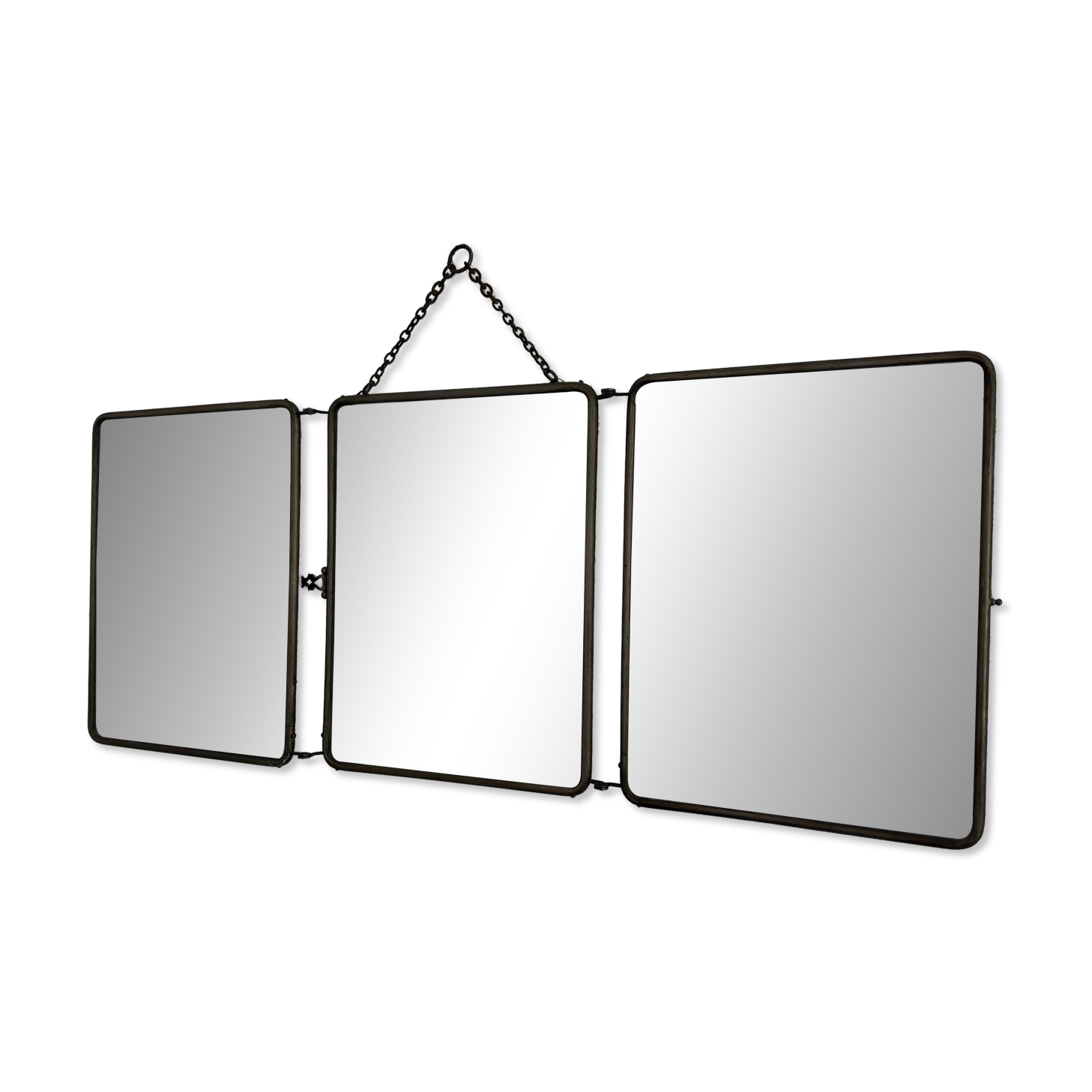 Vintage 1930s triptych mirror barber nickel-plated green crocodile effect.