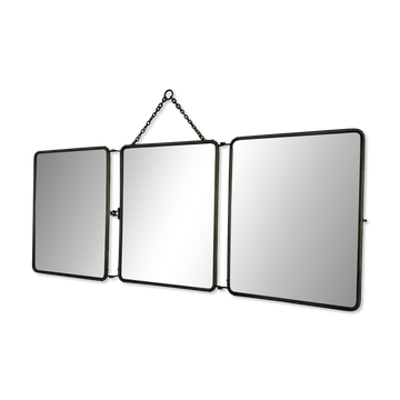 Vintage 1930s triptych mirror barber nickel-plated green crocodile effect.