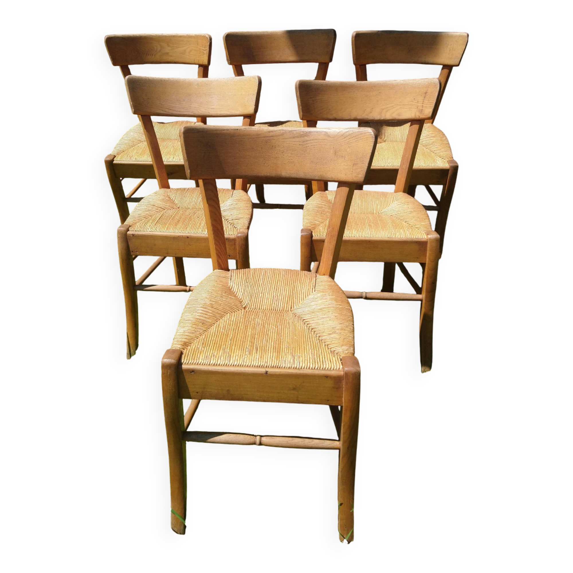 6 straw and beech bistro chairs