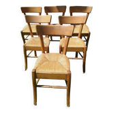 6 chaises bistrot en paille et hêtre