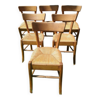 6 chaises bistrot en paille et hêtre