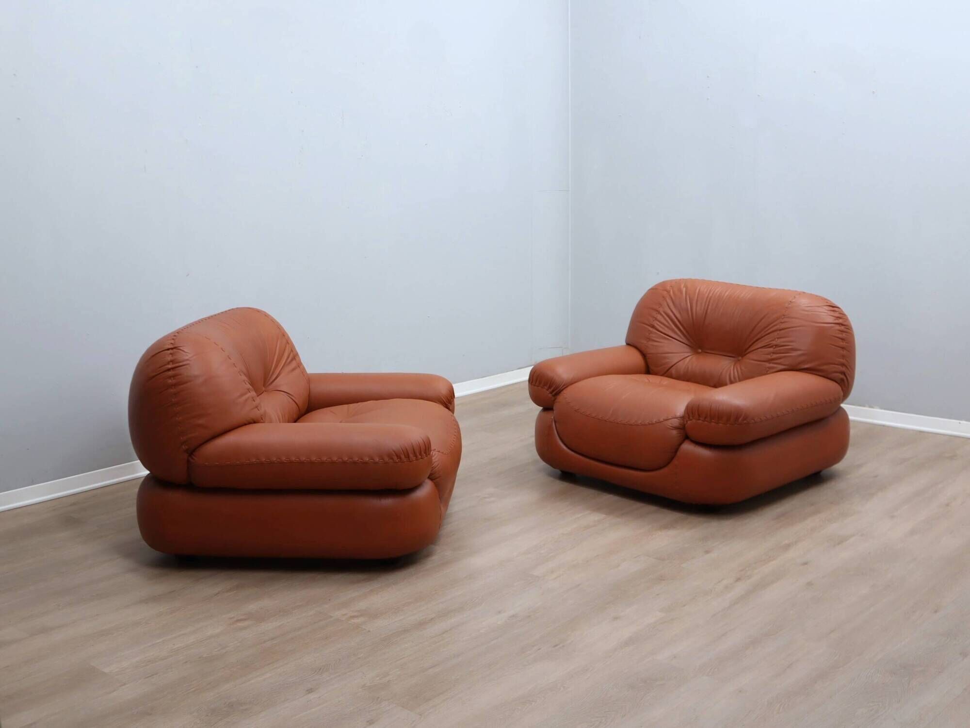 Sapporo cognac leather armchairs by Mobil GIRGI 1970s