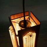 Vintage wooden and glass suspension Flygsfors Facette, glass lamp.